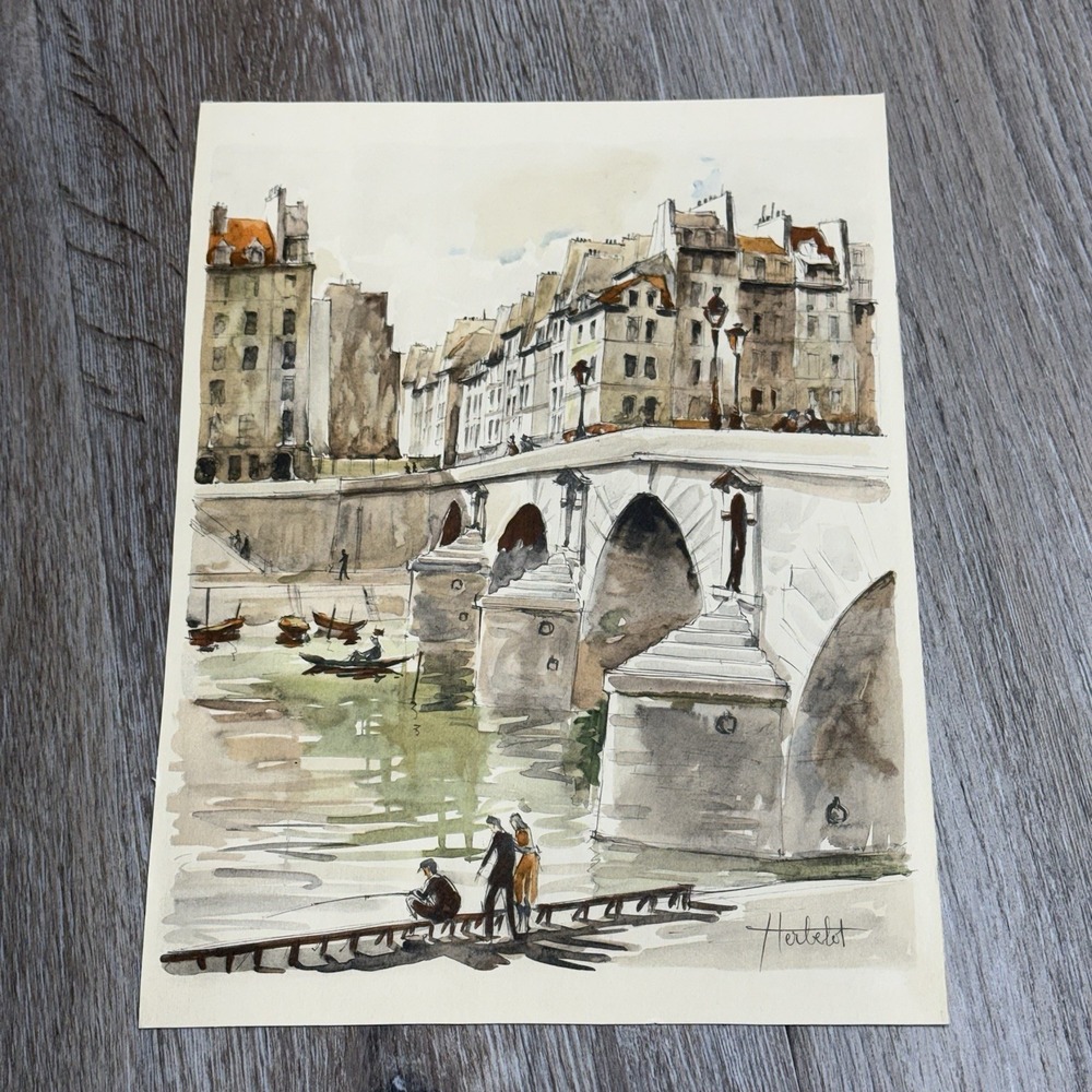Vintage Franz HERBELOT Lithograph Paris Le Pont Marie 9"x12" Signed